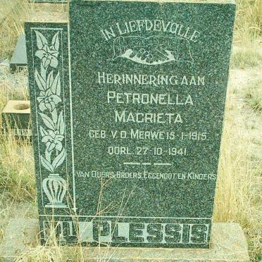 PLESSIS Petronella Magrieta, du nee V.D. MERWE 1915-1941