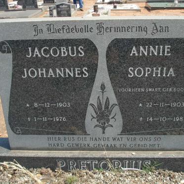 PRETORIUS Jacobus Johannes 1903-1976 &amp; Annie Sophia BOOYENS formerly SWART 1903-1987