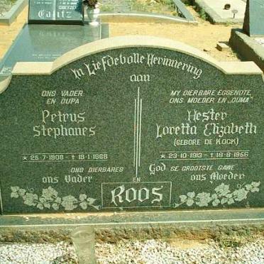 ROOS Petrus Stephanes 1908-1969 &amp; Hester Loretta Elizabeth DE KOCK 1913-1956