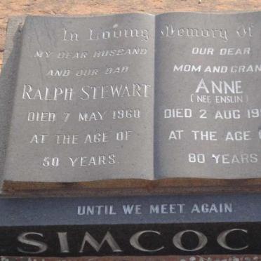 SIMCOCK Ralph Stewart -1960 &amp; Anne ENSLIN -1992