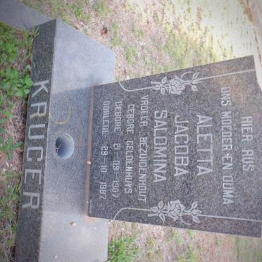 KRUGER Aletta Jacoba Salomina voorheen BEZUIDENHOUT nee GELDENHUYS 1907-1987