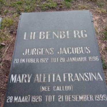 LIEBENBERG Jurgens Jacobus 1922-1996 &amp; Mary Aletta Fransina CALLDO 1926-1999