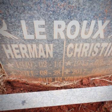ROUX Hermanus Jacobus, le 1949-2011 &amp; Christina 1945-2017