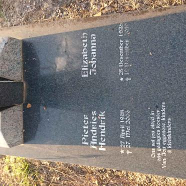 SMIT Pieter Andries Hendrik 1938-2006 &amp; Elizabeth Johanna 1938-2010
