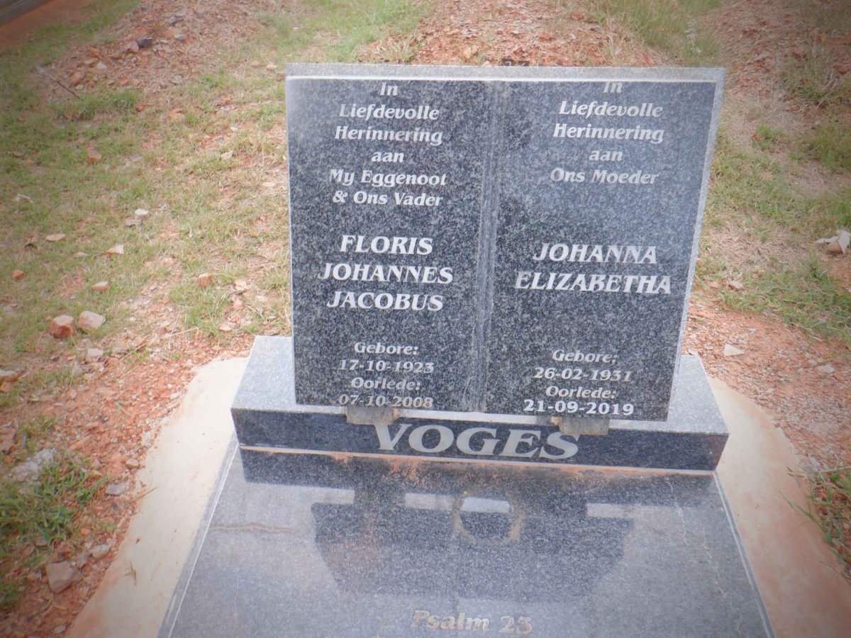 VOGES Floris Johannes Jacobus 1923-2008 &amp; Johanna Elizabetha 1931-2019