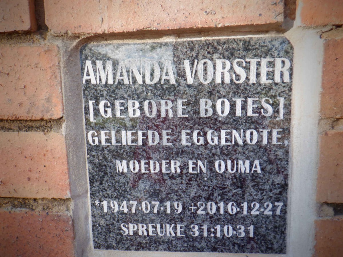 VORSTER Amanda nee BOTES 1947-2016