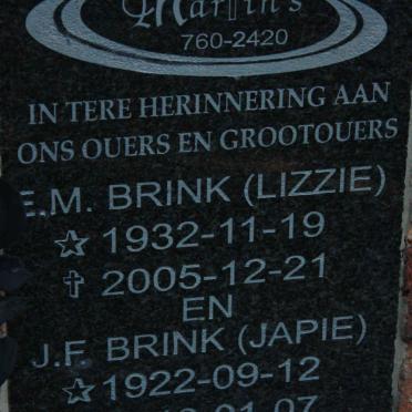 BRINK J.F. 1922-2010 &amp; E.M. 1932-2005