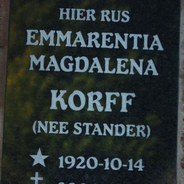 KORFF Emmarentia Magdalena nee STANDER 1920-2004