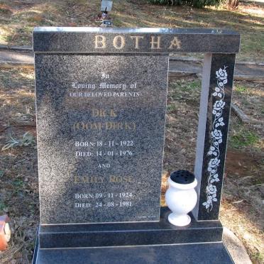 BOTHA Dick 1922-1976 &amp; Emily Rose 1924-1981