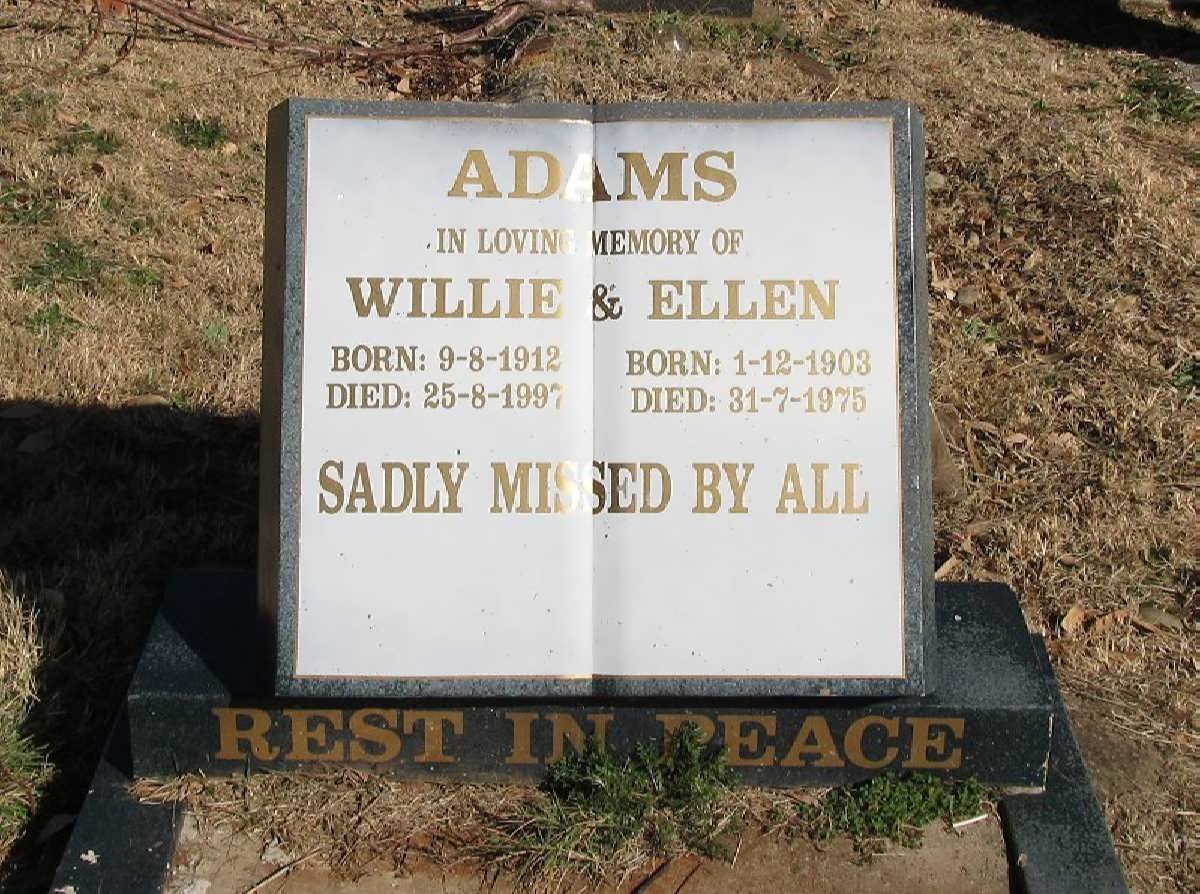 ADAMS Willie 1912-1997 &amp; Ellen 1903-1975