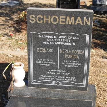 SCHOEMAN Bernard 1939-2001 &amp; Merle Monica Patricia 1940-1997