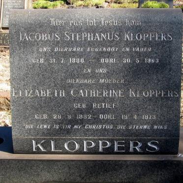 KLOPPERS Jacobus Stephanus 1880-1963 &amp; Elizabeth Catherine RETIEF 1892-1873 