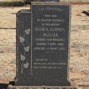 MULLER Maria Sophia nee VAN NIEKERK 1889-1937