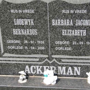 ACKERMAN Lodewyk Bernardus 1936-2000 &amp; Barbara Jacomina Elizabeth 1942-