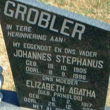 GROBLER Johannes Stephanus 1905-1996 &amp; Elizabeth Agatha PRINSLOO 1917-2008