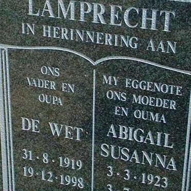 LAMPRECHT De Wet 1919-1998 &amp; Abigail Susanna 1923-1996