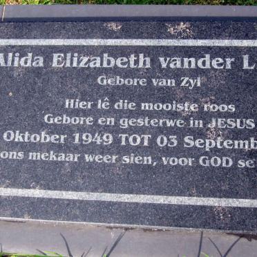 LINDEN Alida Elizabeth, van der nee VAN ZYL 1949-2000