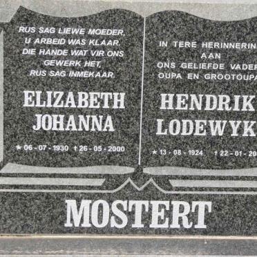 MOSTERT Hendrik Lodewyk 1924-2001 &amp; Elizabeth Johanna 1930-2000