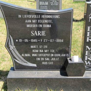 MERWE Sarie, van der 1945-1994
