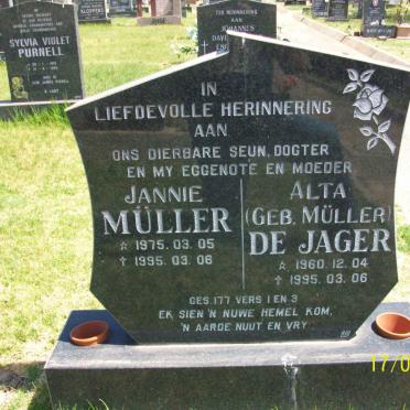 MÜLLER Jannie 1975-1995 :: DE JAGER Alta nee MÜLLER 1960-1995