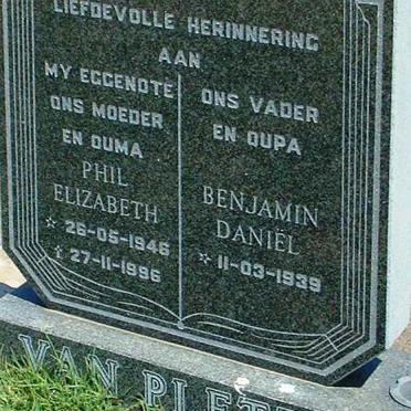 PLETZEN Benjamin Daniël, van 1939- &amp; Phil Elizabeth 1946-1996
