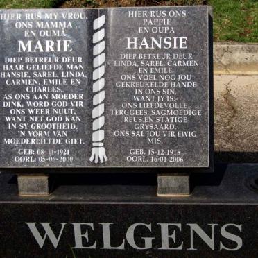 WELGENS Hansie 1915-2006 &amp; Marie 1921-2000