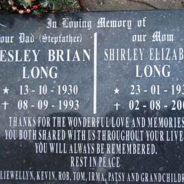 LONG Lesley Brian 1930-1993 &amp; Shirley Elizabeth 1936-2009