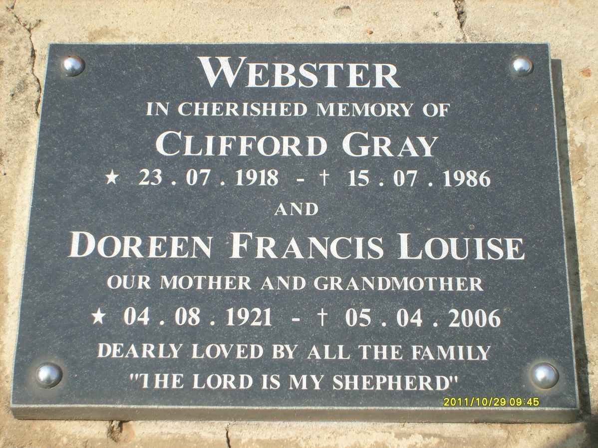 WEBSTER Clifford Gray 1918-1986 &amp; Doreen Francis Louise 1921-2006