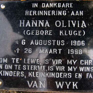 WYK Hanna Olivia, van nee KLUGE 1906-1998