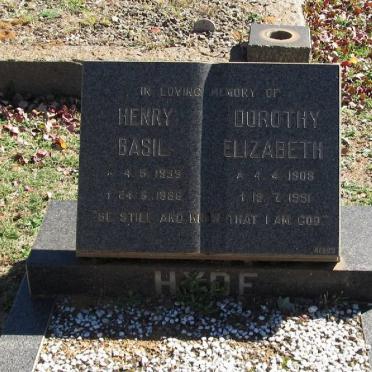 HYDE Henry Basil 1939?-1986 &amp; Dorothy Elizabeth 1908-1991