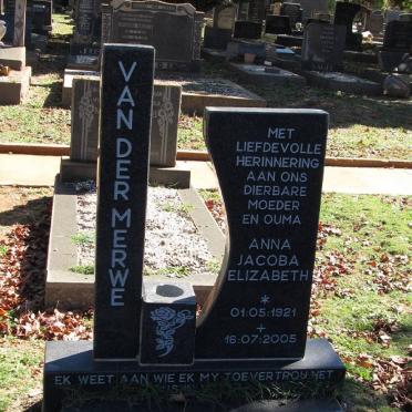 MERWE Anna Jacoba Elizabeth, van der 1921-2005