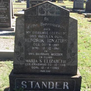 STANDER Hendrik Ignatius 1911-1961 &amp; Maria S. Elizabeth ERASMUS 1916-1965