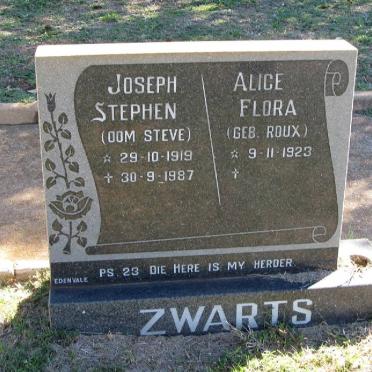 ZWARTS Joseph Stephen 1919-1987 &amp; Alice Flora ROUX 1923-