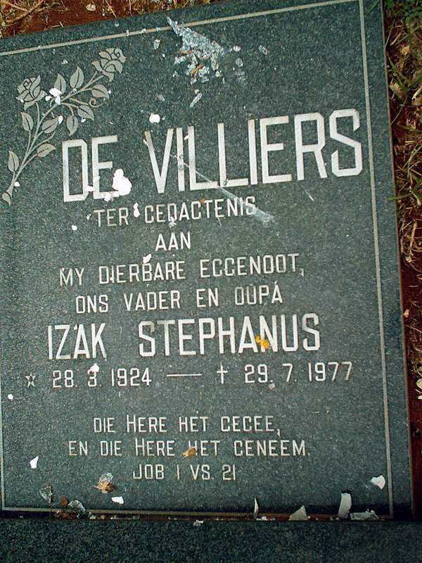 VILLIERS  Izak Stephanus, de 1924-1977