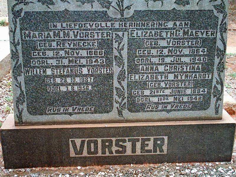 VORSTER Willem Stephanus 1887-1956 &amp; Maria M.M. REYNECKE 1888-1943