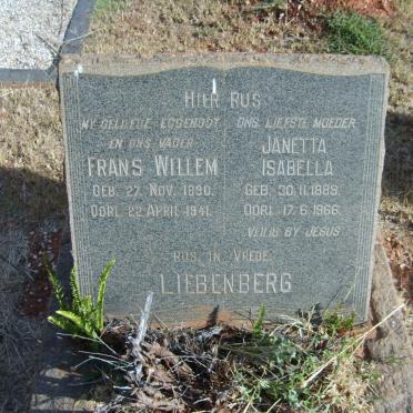 LIEBENBERG Frans Willem 1890-1941 &amp; Janetta Isabella 1889-1966