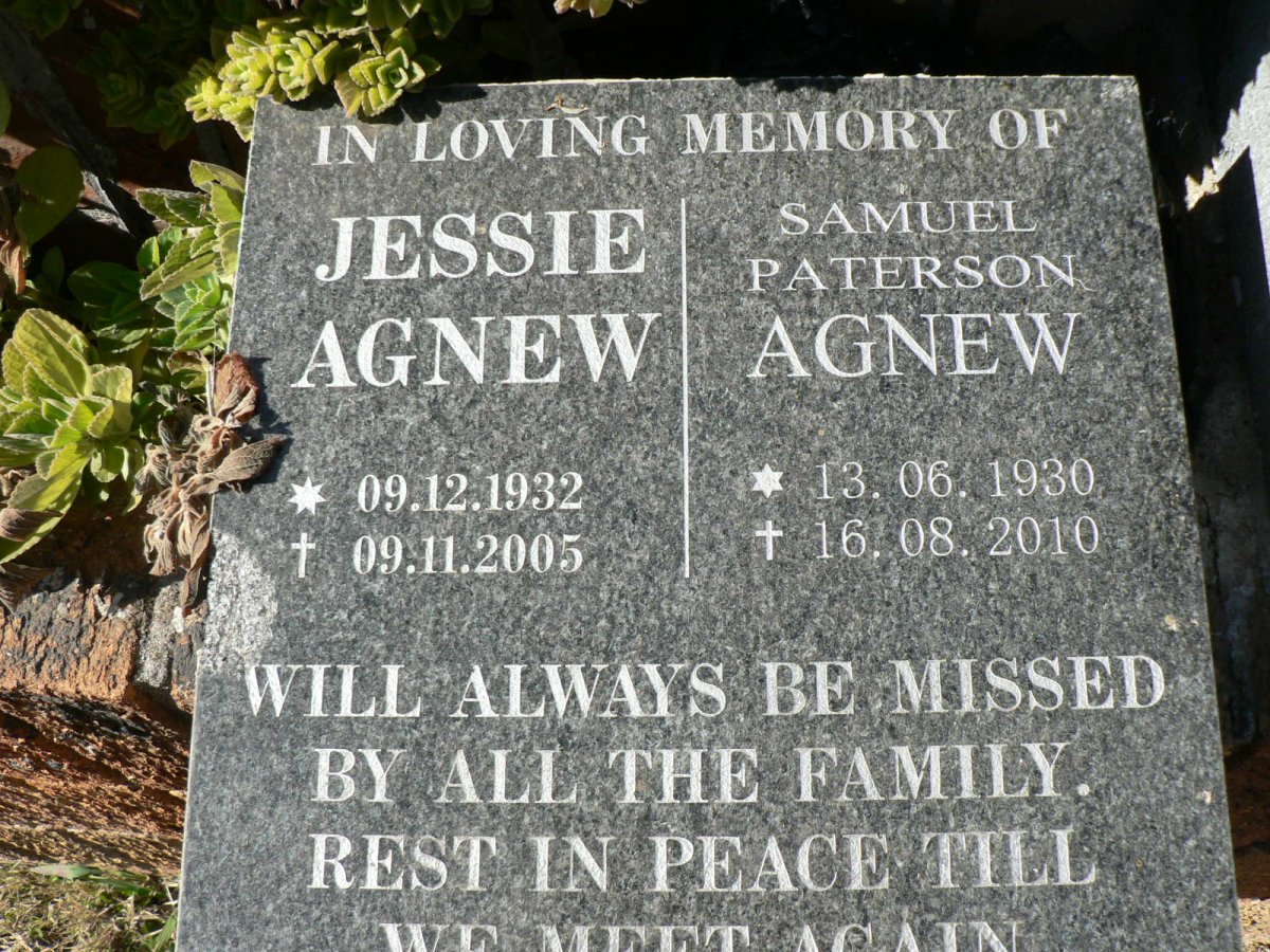 AGNEW Samuel Paterson 1930-2010 &amp; Jessie 1932-2005