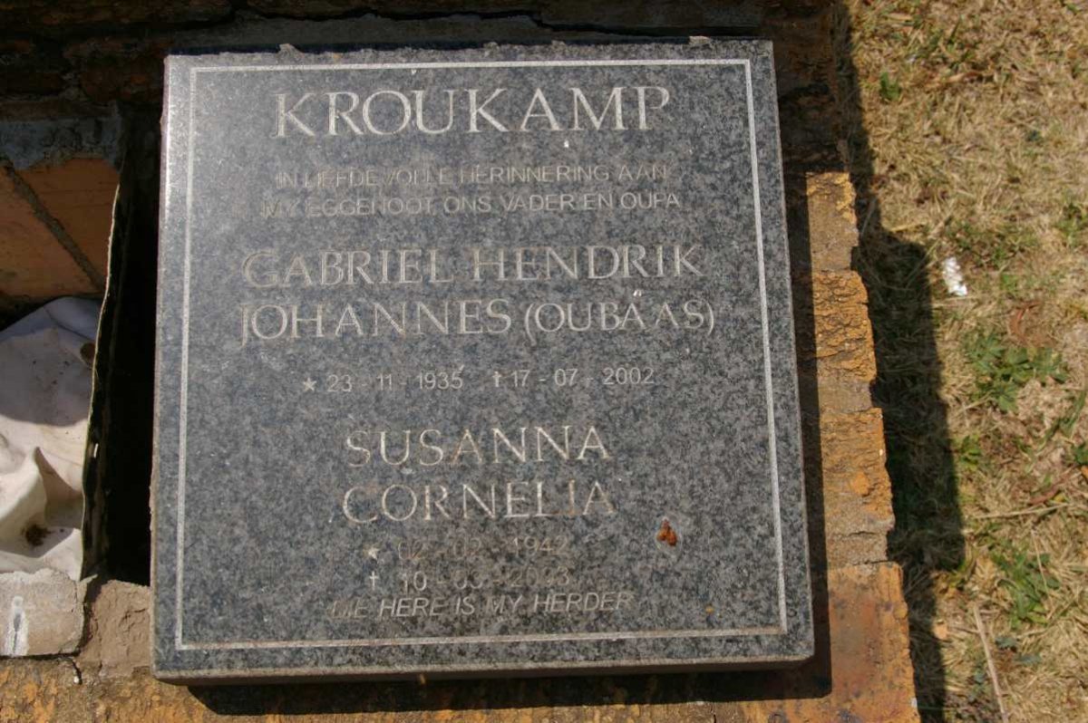 KROUKAMP Gabriël Hendrik Johannes 1935-2002 &amp; Susanna Cornelia 1942-2003