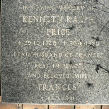 PRICE Kenneth Ralph 1920-1980 &amp; Frances -1991