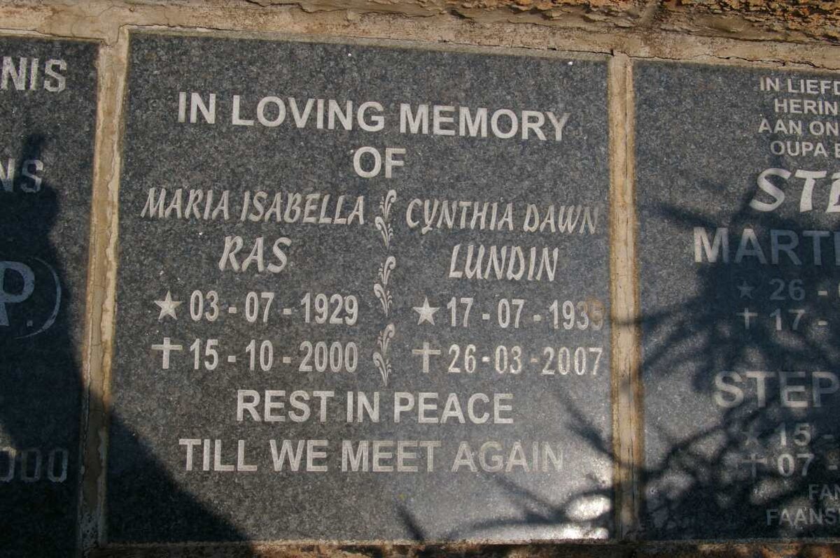 RAS Maria Isabella 1929-2000 :: LUNDIN Cynthia Dawn 1935-2007