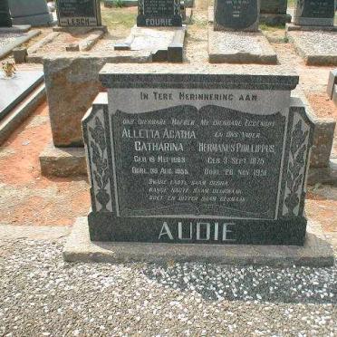 AUDIE Hermanus Phillippus 1875-1951 &amp; Alletta Agatha Catharina 1883-1955