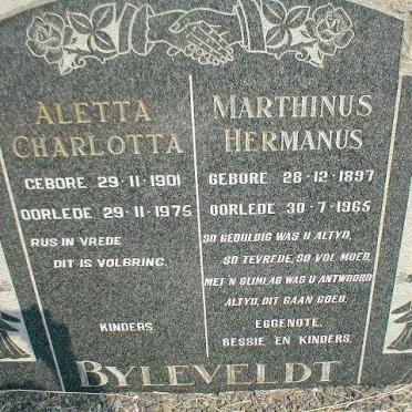 BYLEVELDT Marthinus Hermanus 1897-1965 &amp; Aletta Charlotta 1901-1975