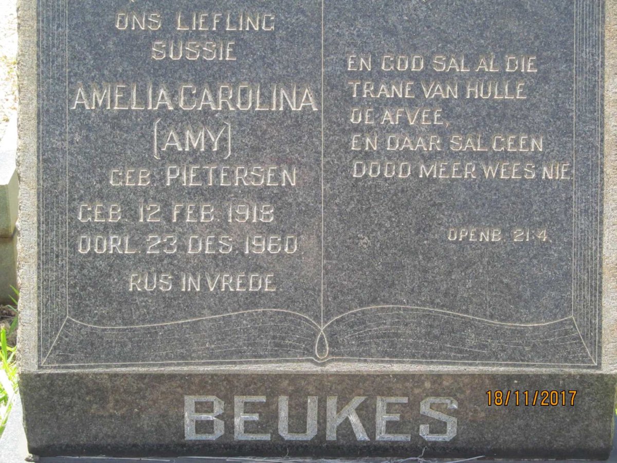 BEUKES Amelia Carolina nee PIETERSEN 1918-1960