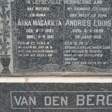 BERG Andries Louis, van den -1959 &amp; Anna Magarieta 1897-1981
