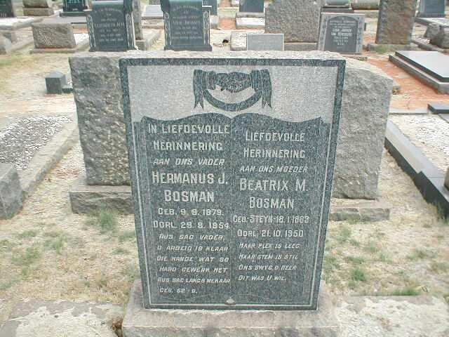 BOSMAN Hermanus J. 1879-1954 &amp; Beatrix M. STEYN 1863-1950
