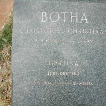 BOTHA Christoffel Christiaan 1903-1976 &amp; Gertina KRUGER 1904-1980