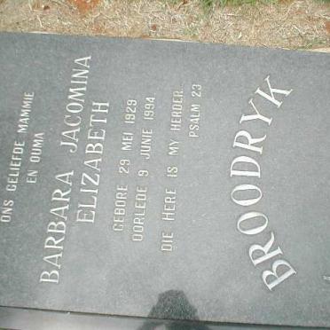 BROODRYK Barbara Jacomina Elizabeth 1929-1994