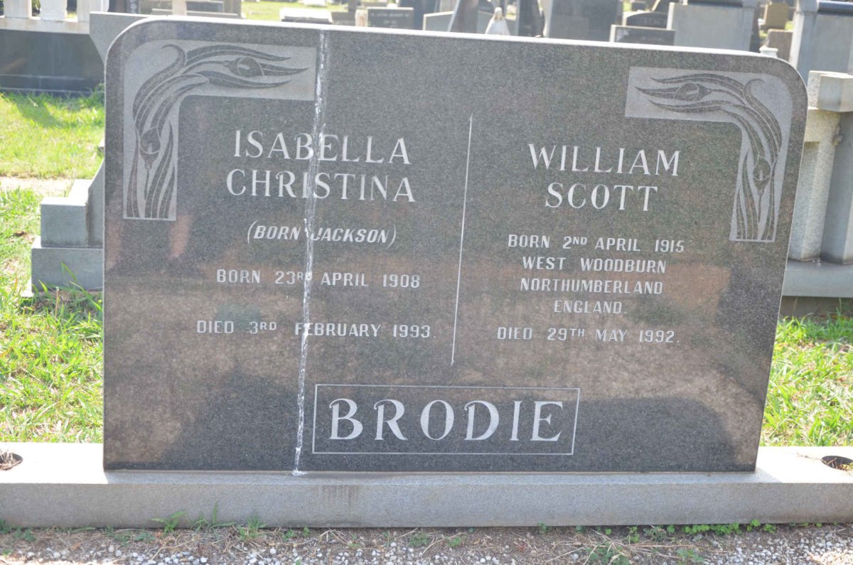 BRODIE William Scott 1915-1992 &amp; Isabella Christina JACKSON 1908-1993