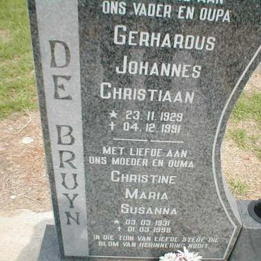 BRUYN Gerhardus Johannes Christiaan, de 1929-1991 &amp; Christine Maria Susanna 1931-1998