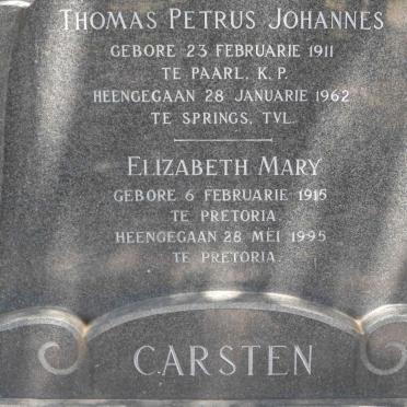 CARSTEN Thomas Petrus Johannes 1911-1962 &amp; Elizabeth Mary 1915-1995